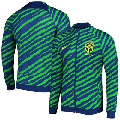 Shop Nike Blue/green Brazil National Team 2022 Academy Pro Anthem Performance Raglan Full-zip Jacket