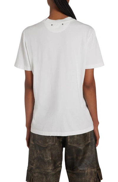 Golden Goose White Crewneck T-shirt With Rhinestone Embellishments On The Collar And Logo Detail On The Rear In Vintage White