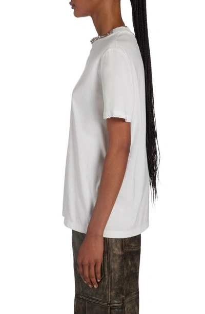 Golden Goose White Crewneck T-shirt With Rhinestone Embellishments On The Collar And Logo Detail On The Rear In Vintage White