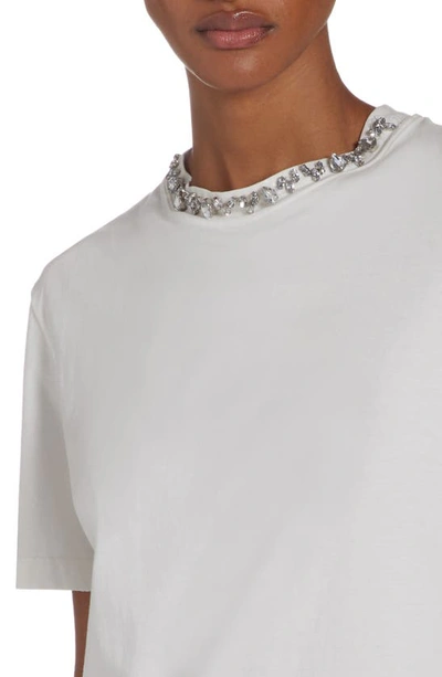 Golden Goose White Crewneck T-shirt With Rhinestone Embellishments On The Collar And Logo Detail On The Rear In Vintage White