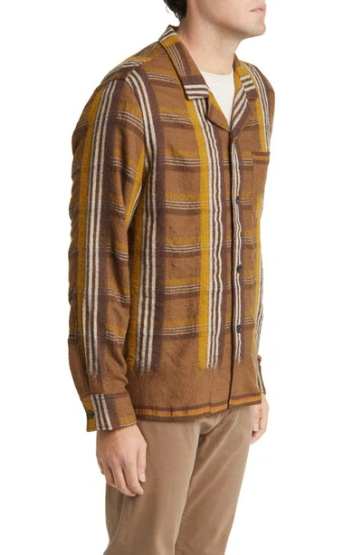 Shop Billy Reid Selvedge Plaid Wool Blend Button-up Camp Shirt In Brown Multi