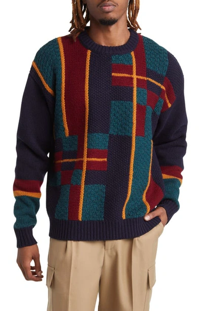 Shop Drôle De Monsieur La Maille Tartan Wool Blend Sweater In Navy