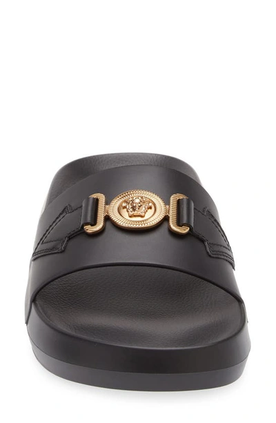 Shop Versace Biggie Medusa Slide Sandal In Black Gold