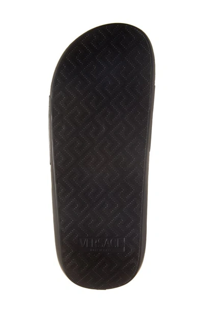 Versace La Medusa Embellished Leather Slides In Black Gold