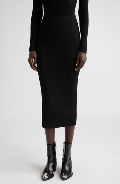 Shop Alexander Mcqueen Wool Blend Mixed Rib Midi Pencil Skirt In 1000 Black