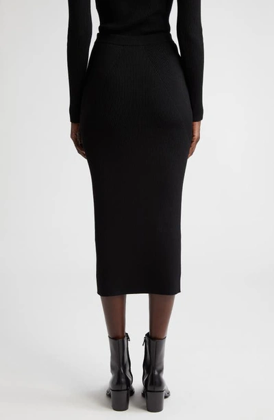 Shop Alexander Mcqueen Wool Blend Mixed Rib Midi Pencil Skirt In 1000 Black