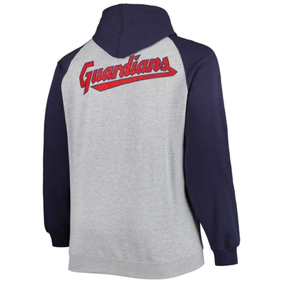 Shop Profile Heather Gray/navy Cleveland Guardians Big & Tall Raglan Hoodie Full-zip Sweatshirt