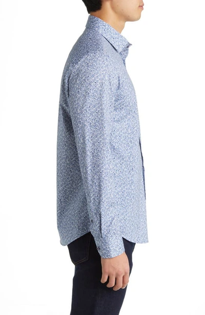 Shop Bugatchi James Ooohcotton® Leaf Print Button-up Shirt In Night Blue