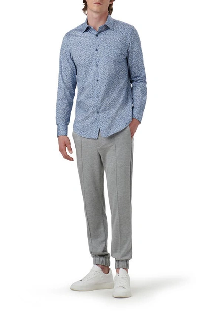 Shop Bugatchi James Ooohcotton® Leaf Print Button-up Shirt In Night Blue