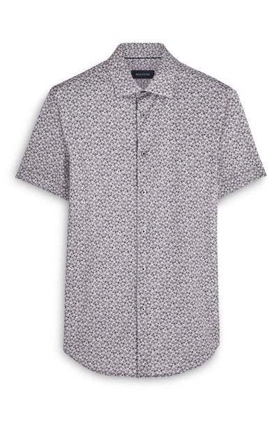 Shop Bugatchi Miles Ooohcotton® Abstract Print Short Sleeve Stretch Button-up Shirt In Chalk