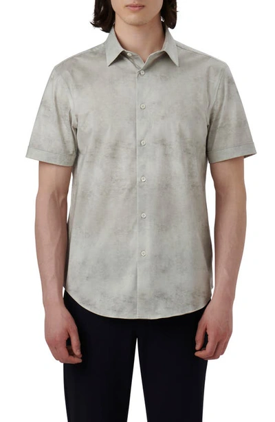 Shop Bugatchi Miles Ooohcotton® Airbrush Print Short Sleeve Button-up Shirt In Willow