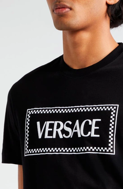 Shop Versace Embroidered Logo Cotton Jersey T-shirt In Black