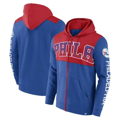 Shop Fanatics Branded Royal/red Philadelphia 76ers Skyhook Colorblock Full-zip Hoodie