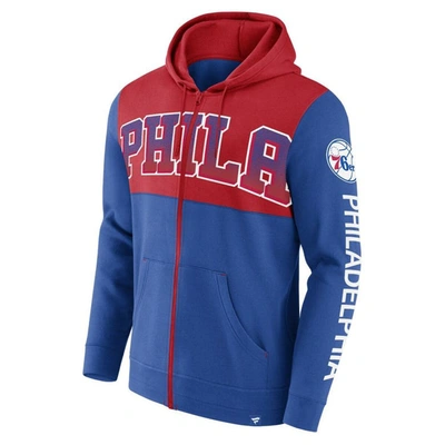 Fanatics Branded Royal/red Philadelphia 76ers Skyhook Colorblock Full-zip Hoodie In Royal