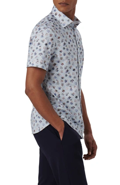 Shop Bugatchi Miles Ooohcotton® Floral Short Sleeve Button-up Shirt In Classic Blue