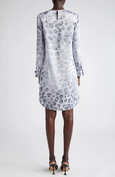 Shop St John St. John Collection Blur Leopard Long Sleeve Satin Dress In Light Grey Multi