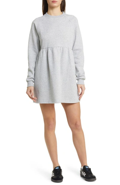 Shop Bp. Long Sleeve Fleece Swing Dress In Grey Soft Heather