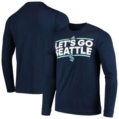 Shop Adidas Originals Adidas Deep Sea Blue Seattle Kraken Dassler Aeroready Creator Long Sleeve T-shirt In Navy