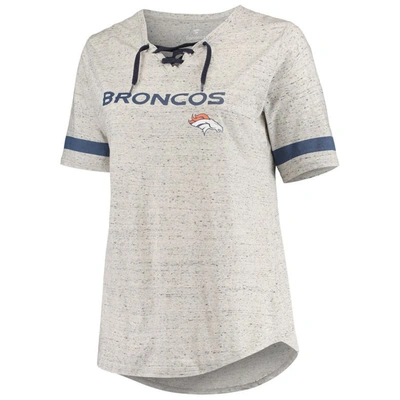 Shop Profile Heathered Gray Denver Broncos Plus Size Lace-up V-neck T-shirt In Heather Gray