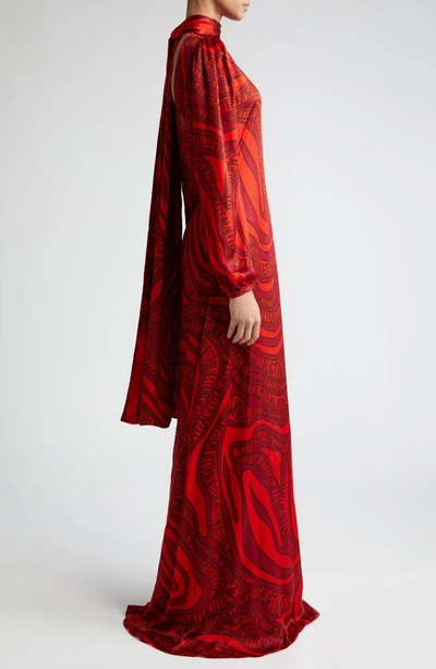Shop Aliétte Logo Print Long Sleeve Silk Gown In Red