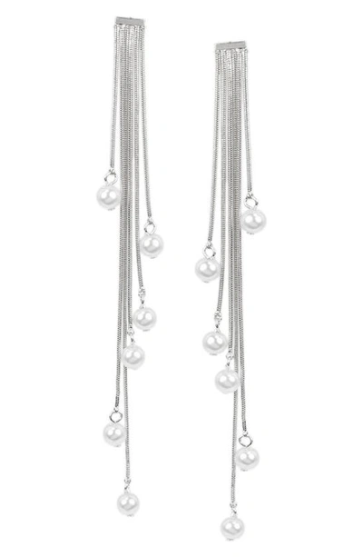 Shop Jardin Imitation Pearl Multistrand Drop Earrings In White/ Silver