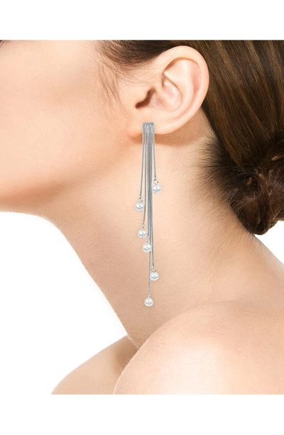 Shop Jardin Imitation Pearl Multistrand Drop Earrings In White/ Silver