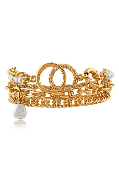 Shop Jardin Imitation Pearl Mixed Chain Layered Bracelet In White/ Gold