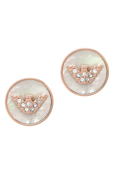 Shop Emporio Armani Mother-of-pearl Stud Earrings In Copper