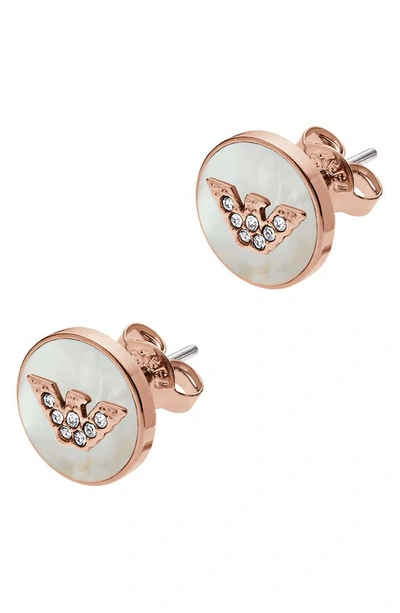 Shop Emporio Armani Mother-of-pearl Stud Earrings In Copper
