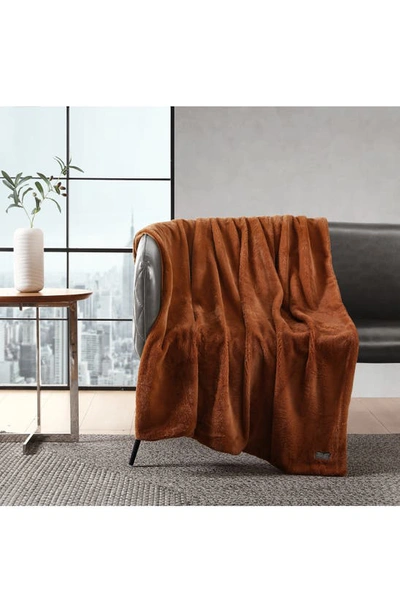 Kenneth Cole Faux Fur Reversible Throw In Ginger Orange