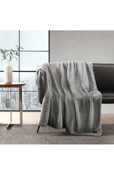 Shop Kenneth Cole Faux Fur Reversible Throw In Grey