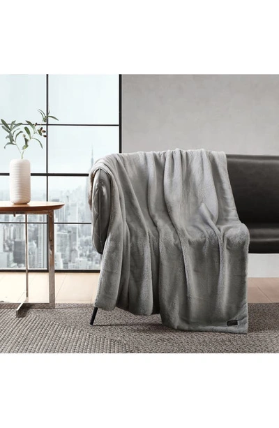 Kenneth Cole Faux Fur Reversible Throw In Grey