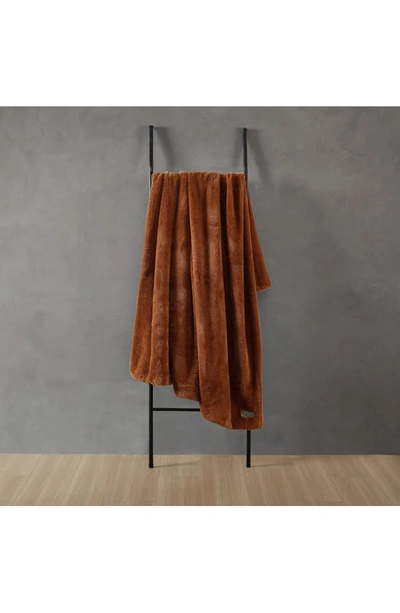 Kenneth Cole Faux Fur Reversible Throw In Ginger Orange