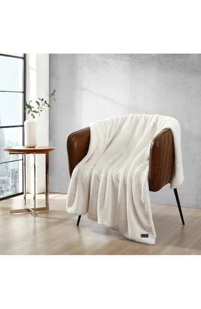 Kenneth Cole Faux Fur Reversible Throw In White