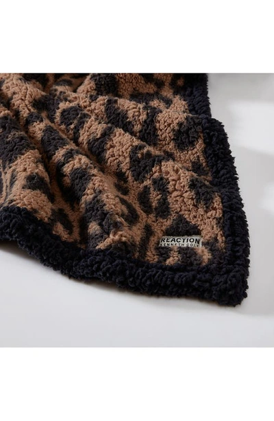 Shop Kenneth Cole Hudson Leopard Reversible Faux Shearling Throw Blanket In Brown Black