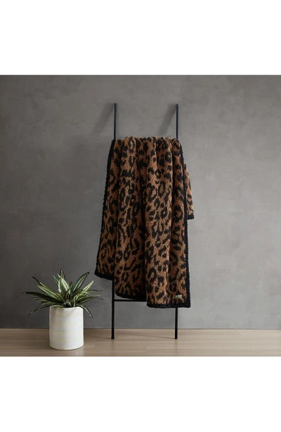 Shop Kenneth Cole Hudson Leopard Reversible Faux Shearling Throw Blanket In Brown Black
