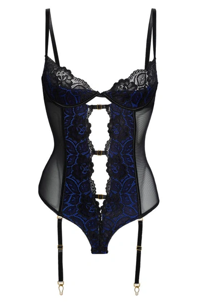 Shop Seven 'til Midnight Lace & Mesh Underwire Teddy With Garter Straps In Blue