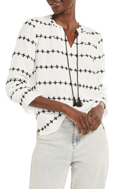 Shop Nic + Zoe Plus One Embroidered Popover Blouse In White Multi