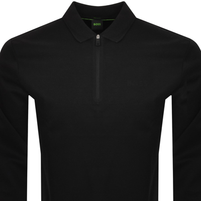 Shop Boss Athleisure Boss Plisy Mirror Long Sleeve Polo T Shirt Black