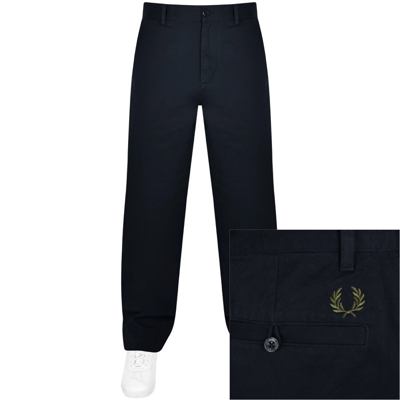 Shop Fred Perry Straight Leg Twill Trousers Navy