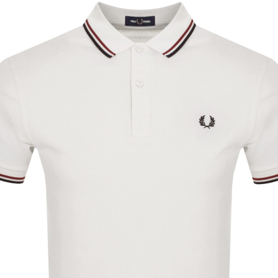Fred Perry Short Sleeve Twin Tipped Polo Shirt Light Ecru Silver Cinnamon In White