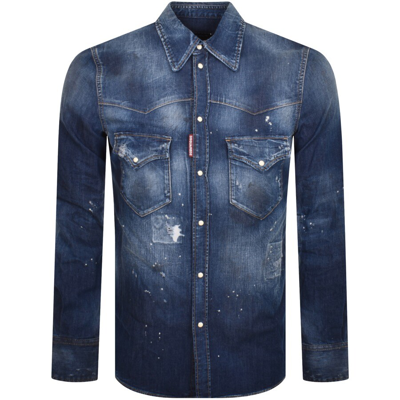 Shop Dsquared2 Fashion Western Denim Shirt Blue