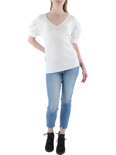 Shop Karl Lagerfeld Womens Lace Sleeve V-neck Pullover Top In White