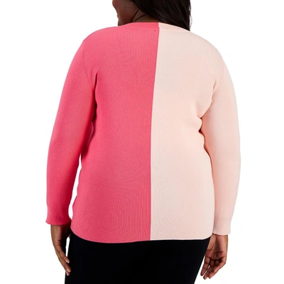 Shop Anne Klein Plus Womens Colorblock Ribbed Cardigan Sweater In Pink