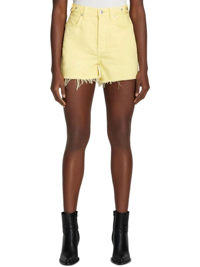 Shop 7 For All Mankind Womens High Rise Raw Hem Denim Shorts In Yellow