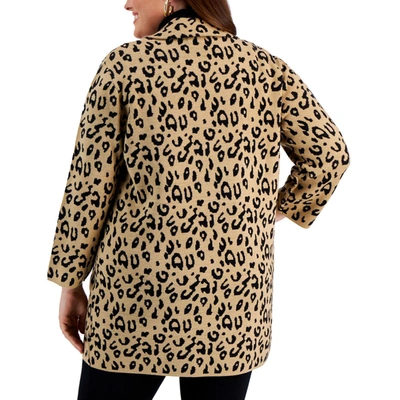 Shop Kasper Plus Womens Animal Print Notch Collar Cardigan Sweater In Multi