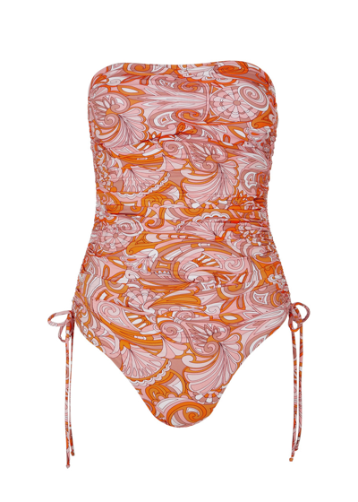 Shop Melissa Odabash Sydney Strapless Paisley-print Swimsuit In Orange