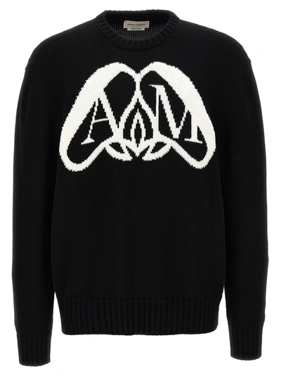 Shop Alexander Mcqueen Logo Seal Sweater, Cardigans In White/black