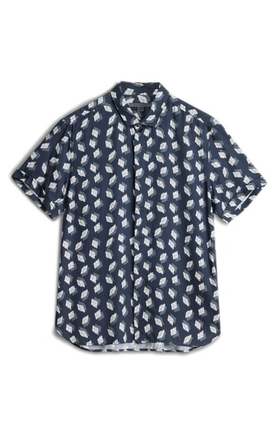 Shop John Varvatos Loren Slim Fit Short Sleeve Button-up Shirt In Black