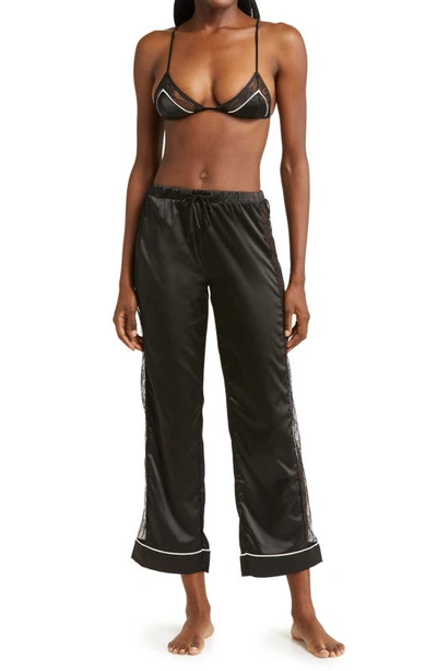 Seven 'til Midnight Seven ‘til Midnight Lace Trim Satin Bralette & Pants In Black
